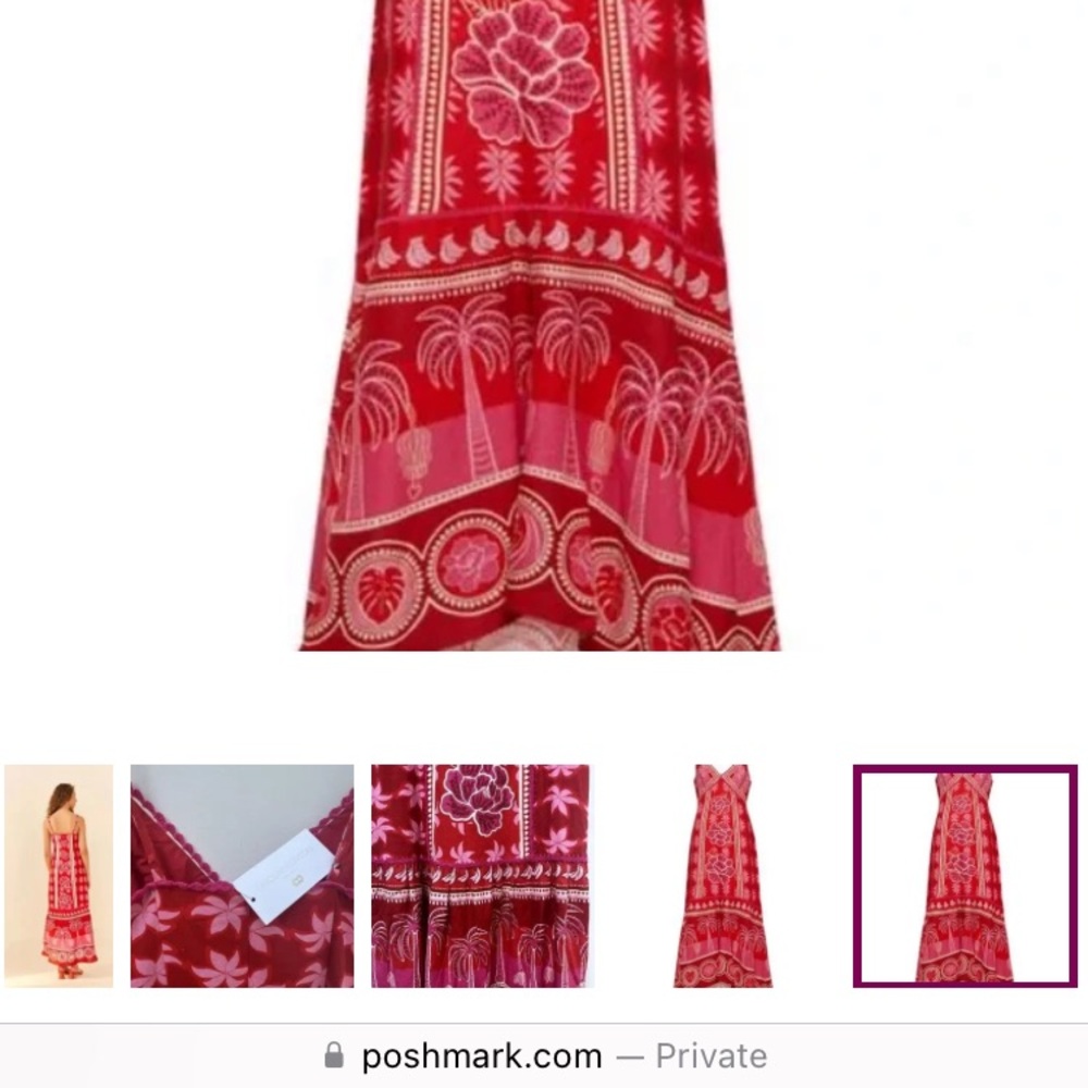 **Sale**Caroline Constas Red & Pink Linen spagh strap floral print maxi size XS